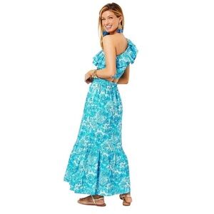 Lilly Pulitzer Turquoise One-Shoulder Maxi Dress